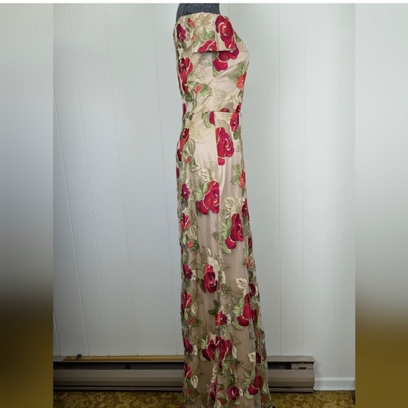 David meister floor length gown roses embroidery dress - Picture 4 of 5
